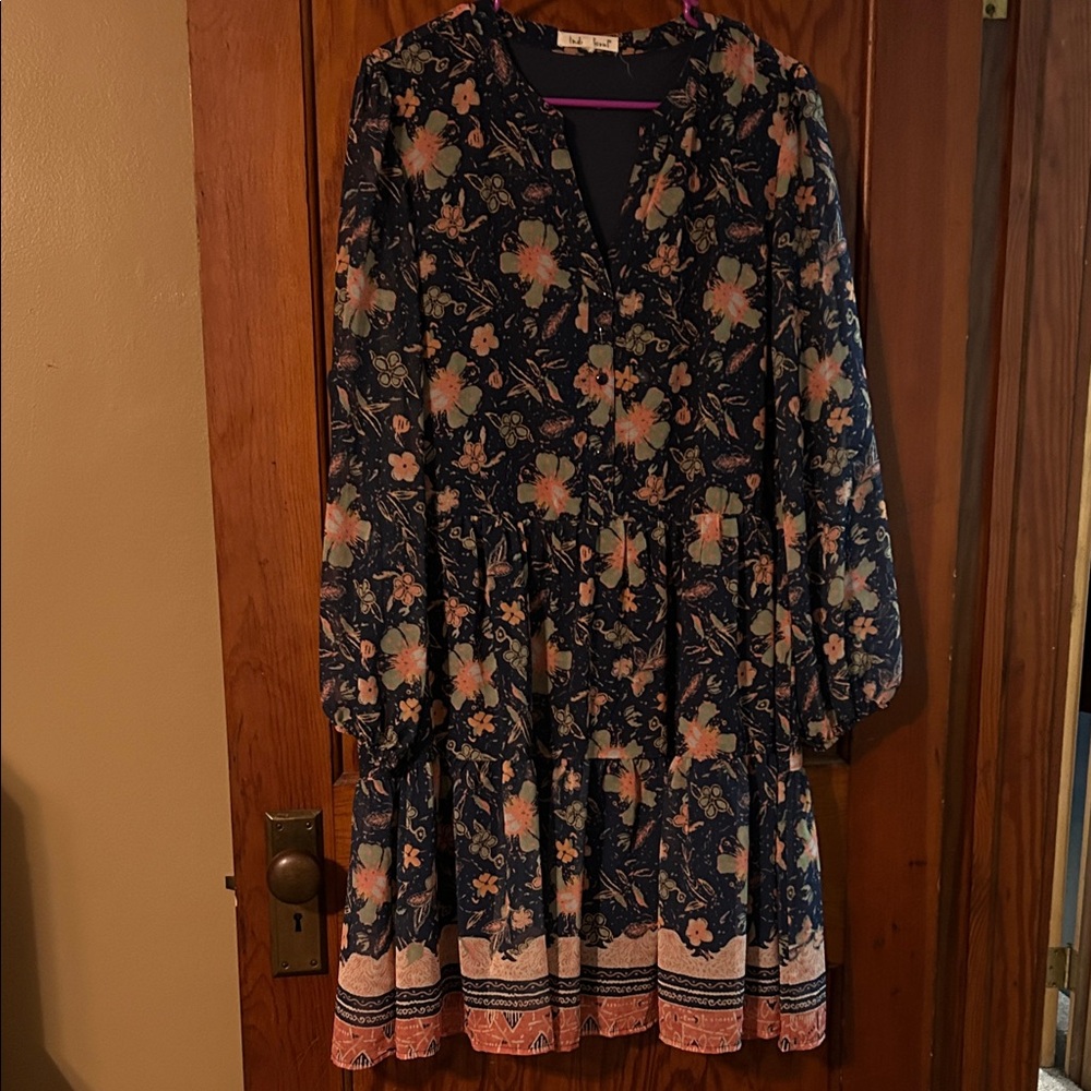 Indigo Soul Navy and Pink Patterned Dress